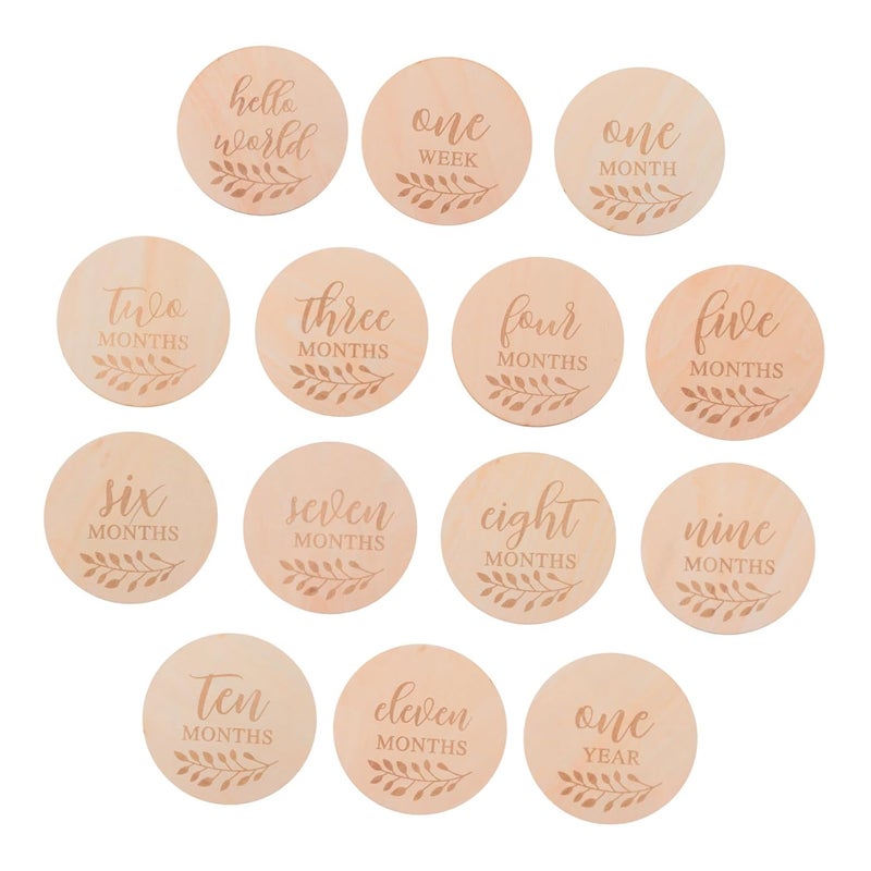 Wooden Milestone Cards 14Pcs Newborn Photography Props Safe Durable Baby Month Photo Decor - Image 1